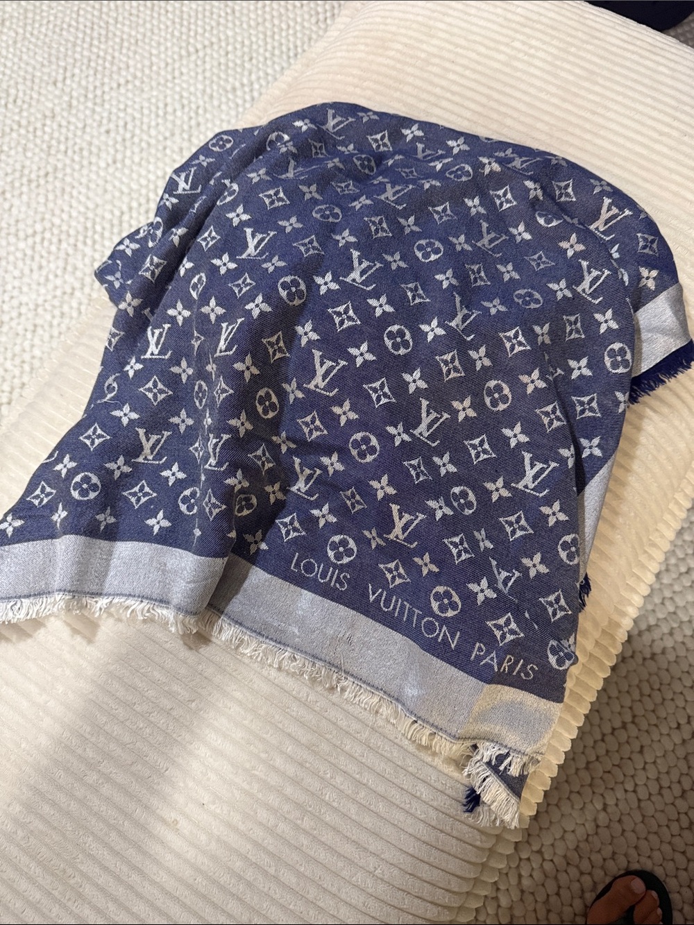 Louis Vuitton silk blend denim on grey oversized scarf